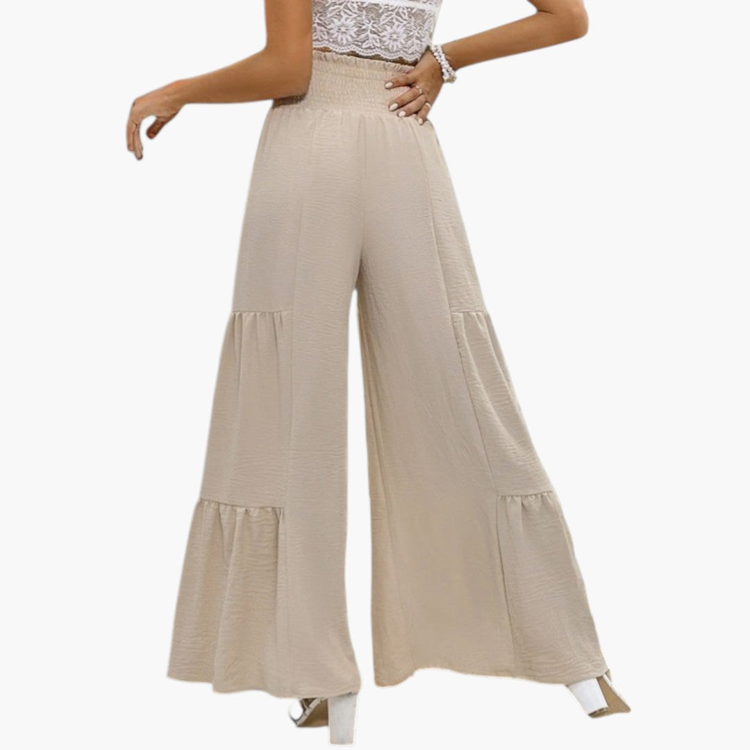 Women's Palazzo Pants with Belt and Ruffled Hem