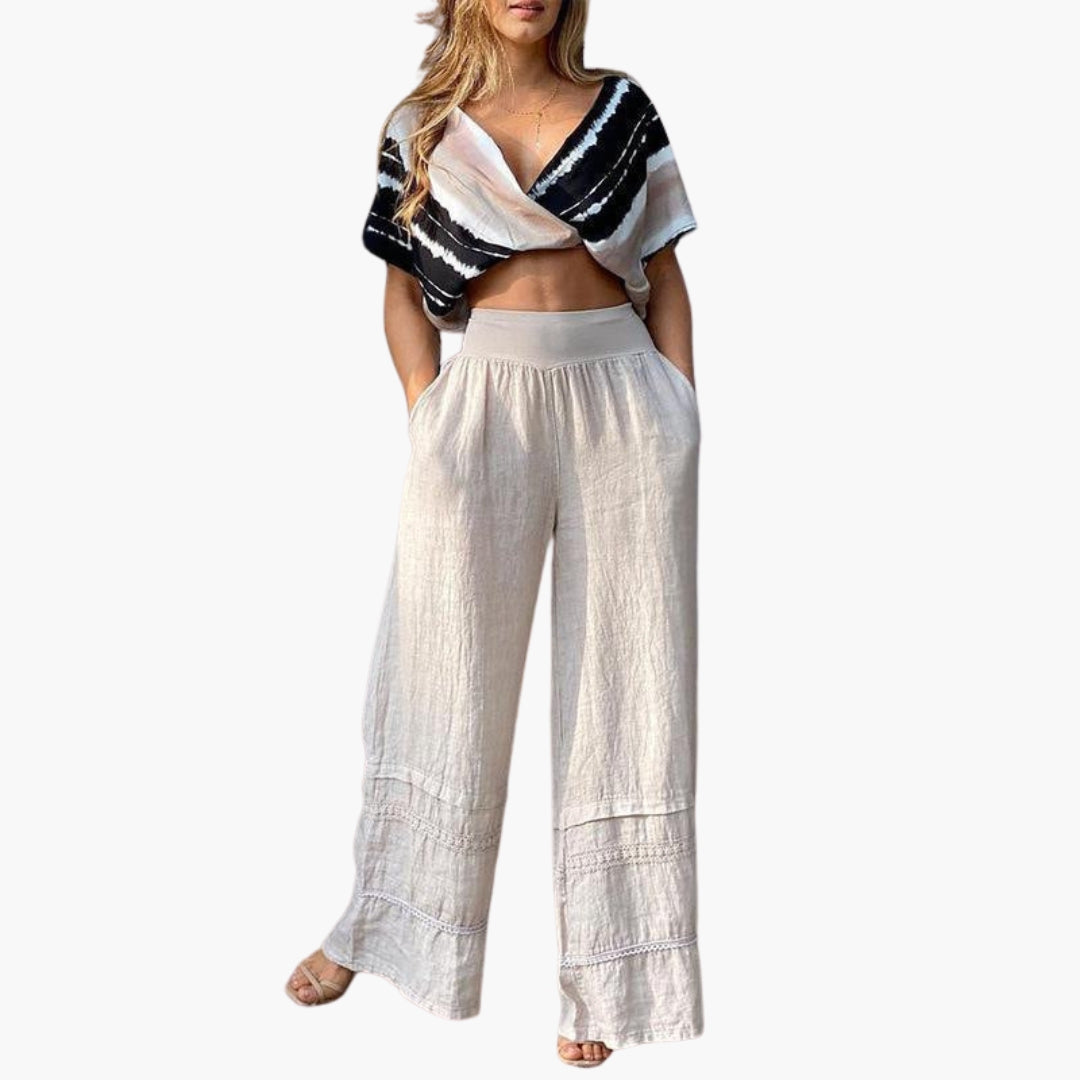 Pantalon Palazzo Femme avec Ourlet Texturé