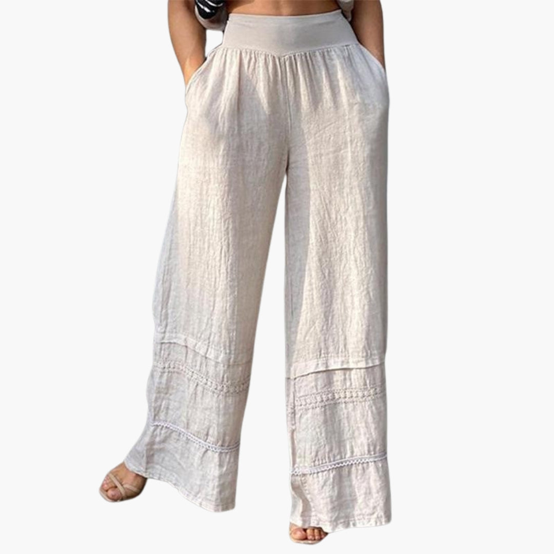 Pantalon Palazzo Femme avec Ourlet Texturé