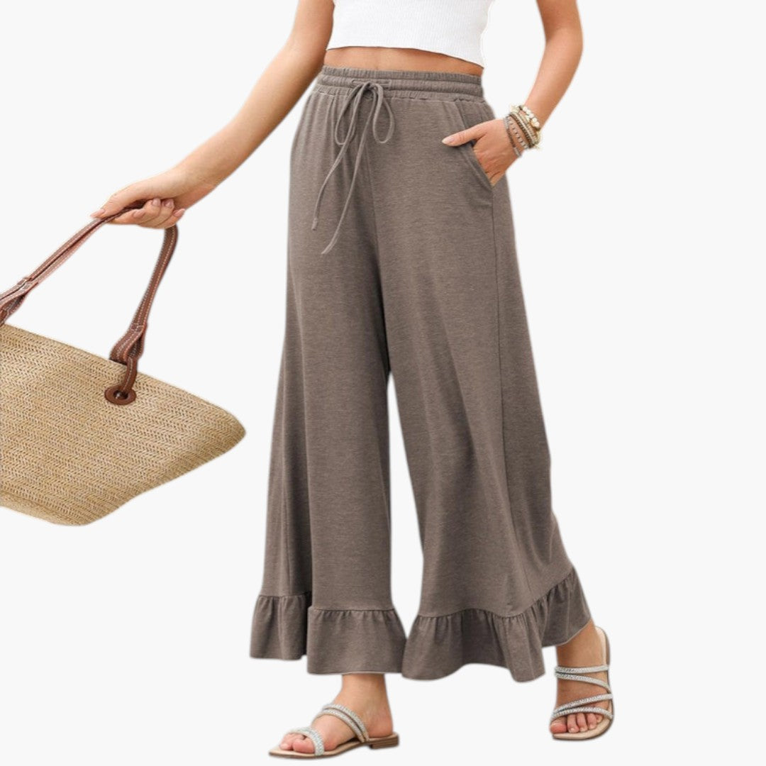 Pantalon Palazzo Femme avec Ourlet à Volants