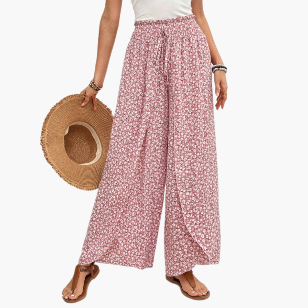 Pantalon Palazzo Femme avec Taille Élastique et Motif