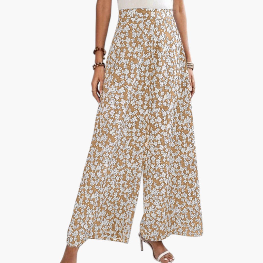 Pantalon Palazzo Femme avec Taille Haute et Motif Floral