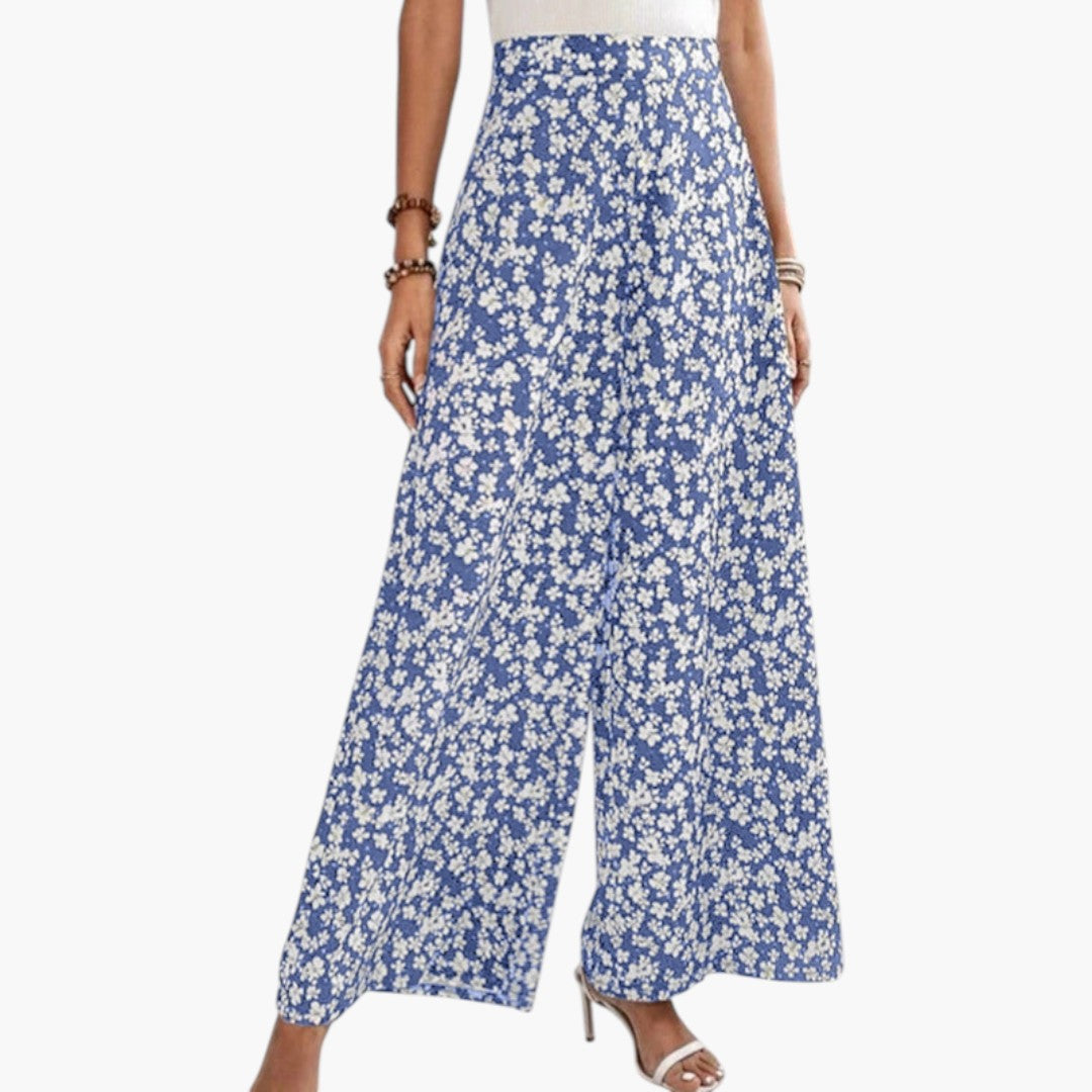Pantalon Palazzo Femme avec Taille Haute et Motif Floral
