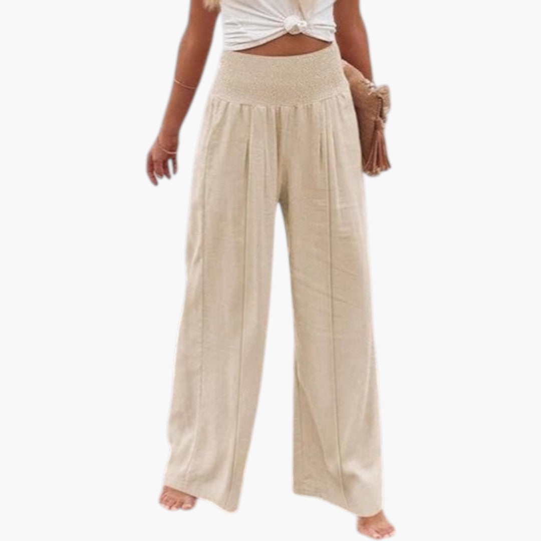 Pantalon Palazzo Femme avec Taille Haute et Plis