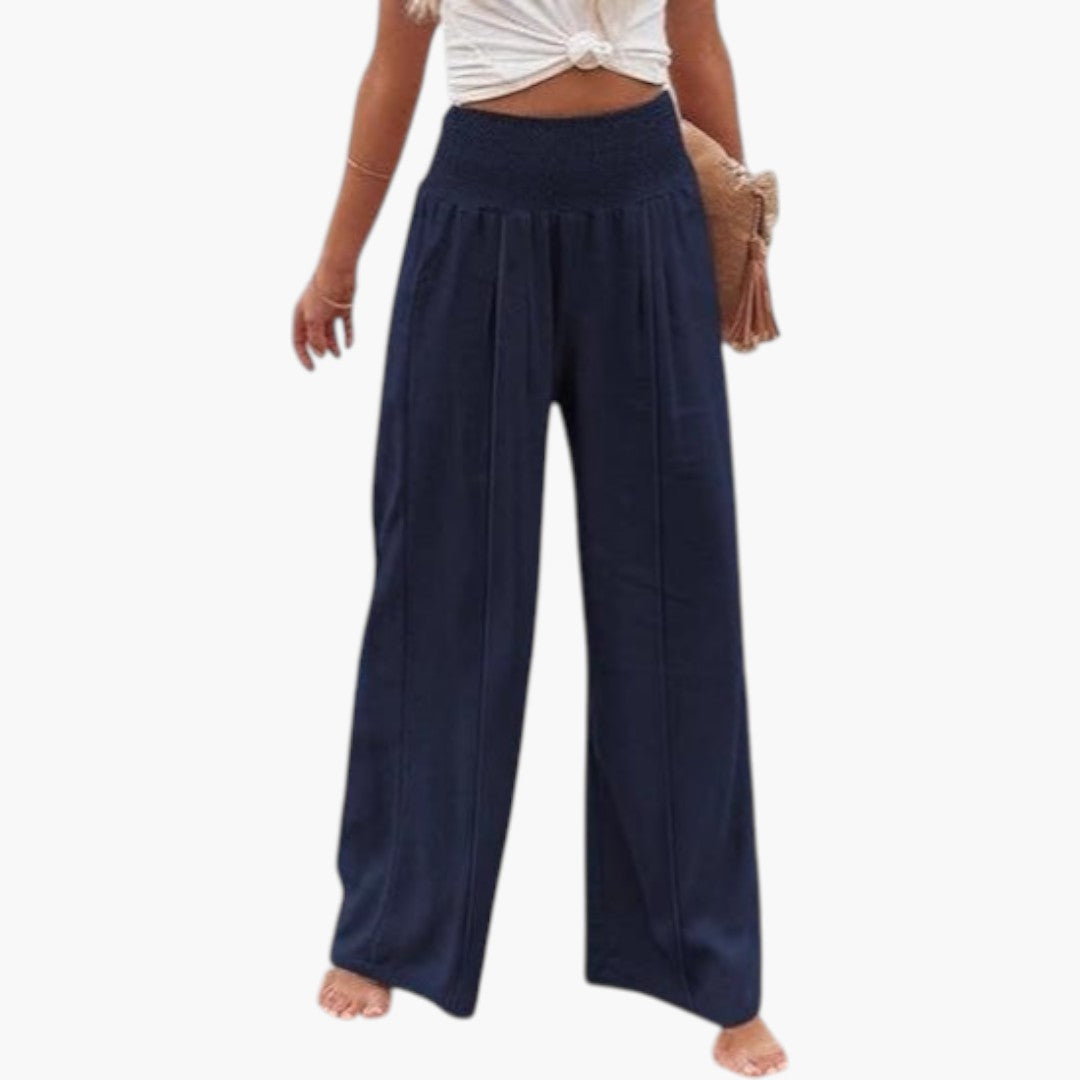 Pantalon Palazzo Femme avec Taille Haute et Plis