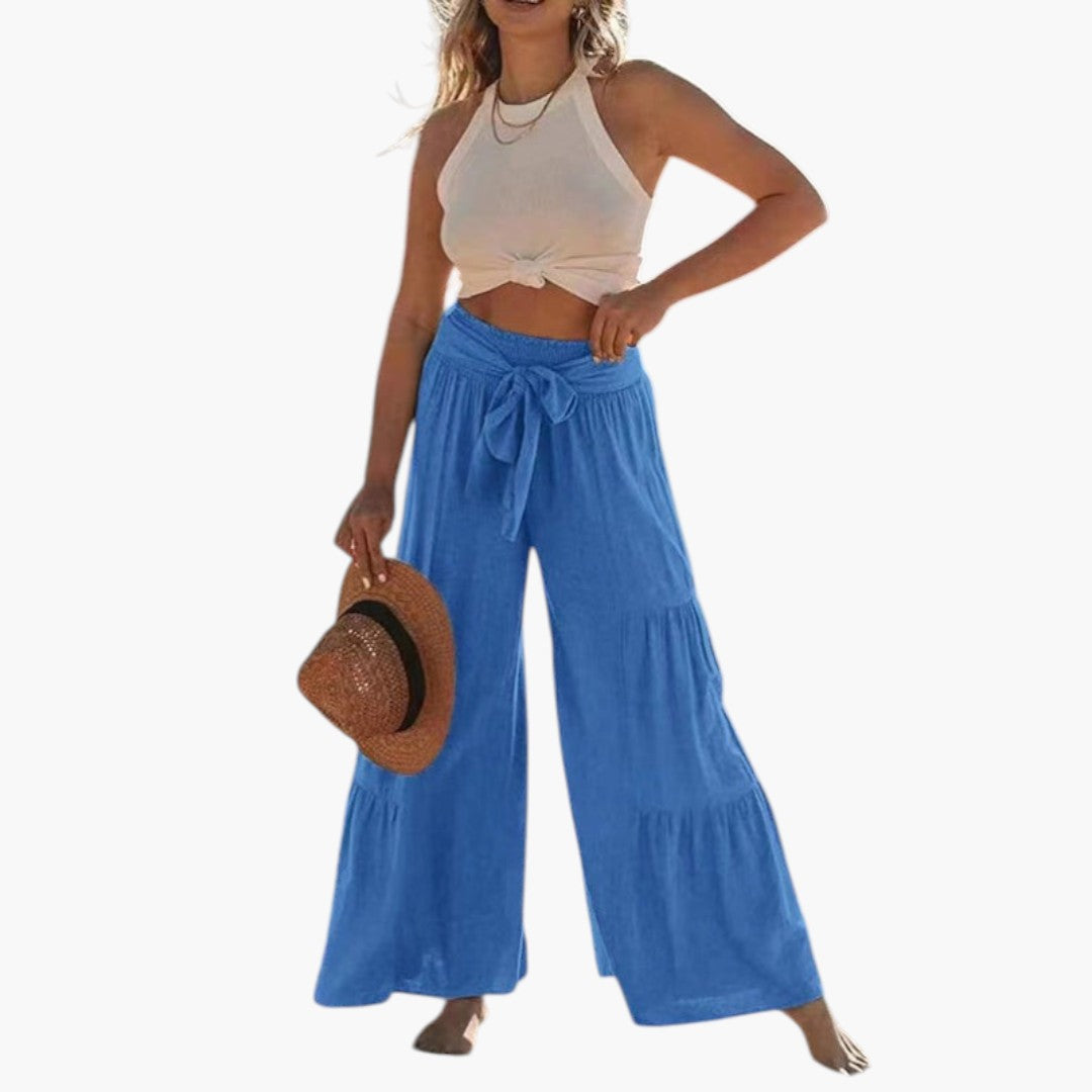 Pantalon Palazzo Pour Femme avec Ceinture à Nouer
