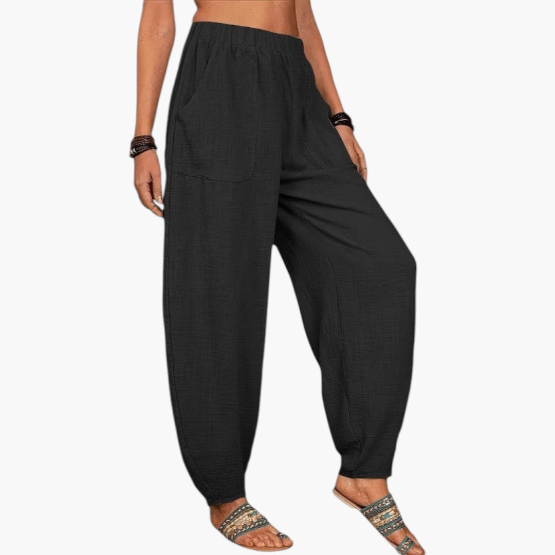 Pantalon Palazzo Pour Femme avec Taille Élastique et Poches