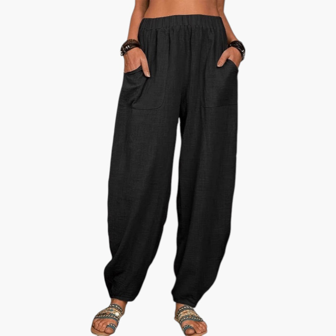 Pantalon Palazzo Pour Femme avec Taille Élastique et Poches