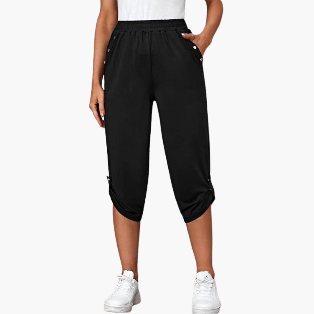 Pantaloni capri in jersey da donna con bottoni e tasche