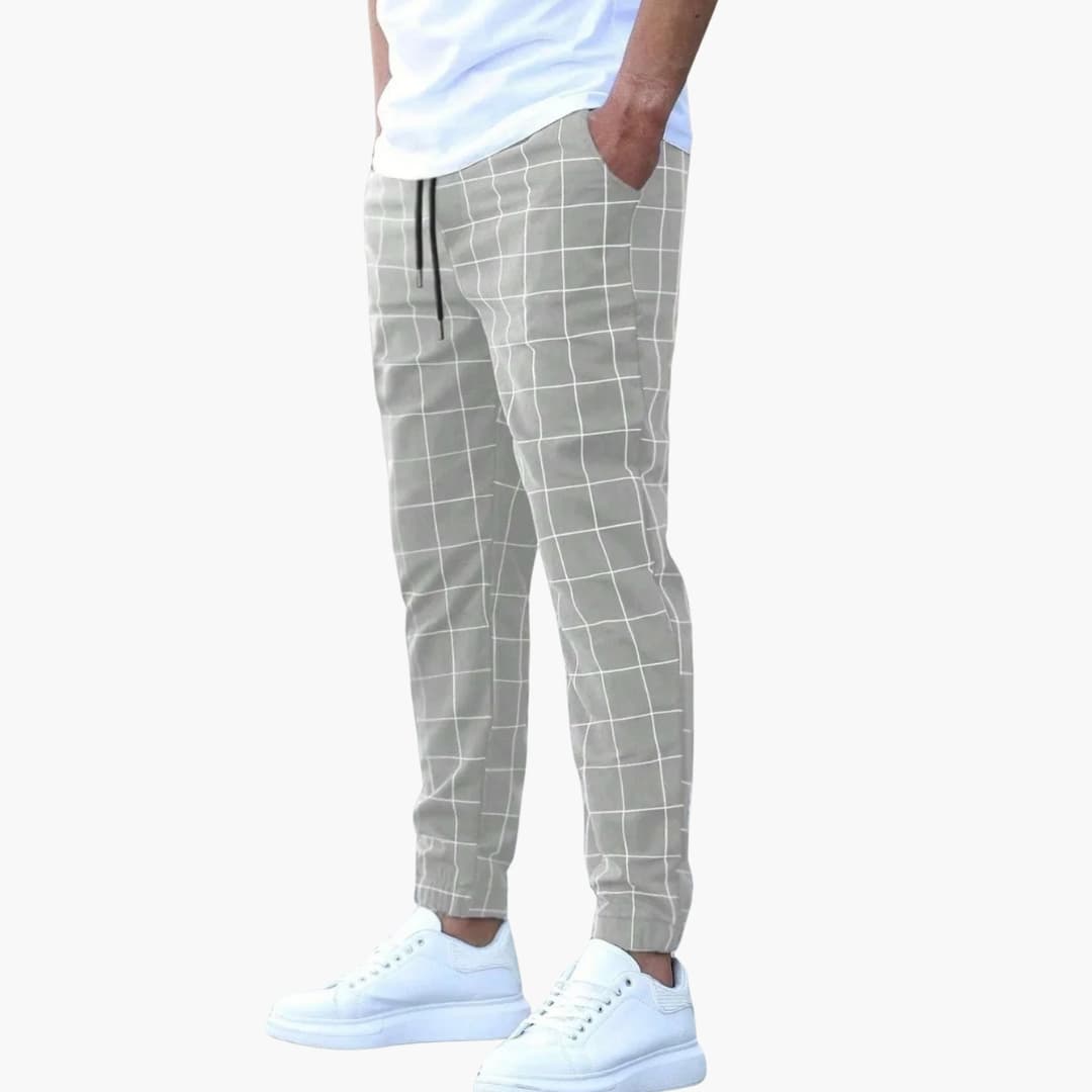 Pantalon de jogging homme à carreaux avec taille élastique et poches latérales