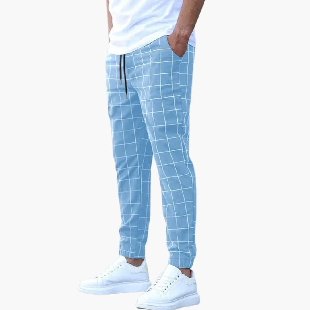 Pantalon de jogging homme à carreaux avec taille élastique et poches latérales