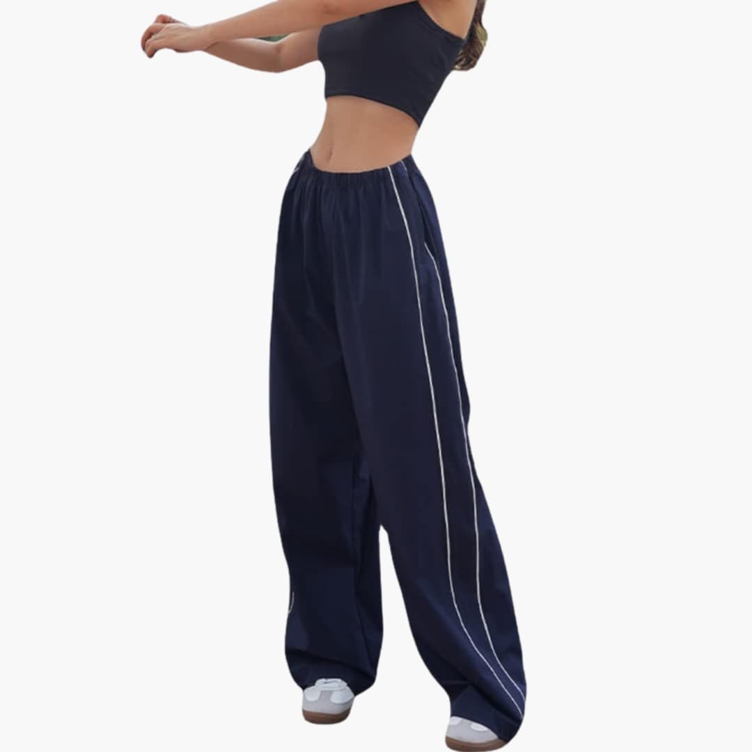 Pantalon de sport femme à taille élastique et jambes larges