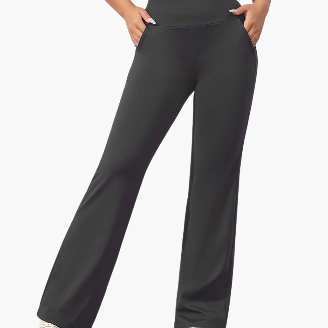 Pantalon évasé pour femme avec taille élastiquée et poches latérales