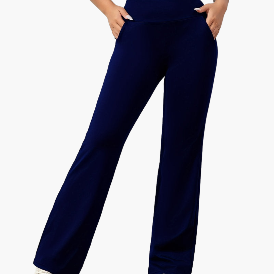 Pantaloni svasati da donna con vita elasticizzata e tasche laterali
