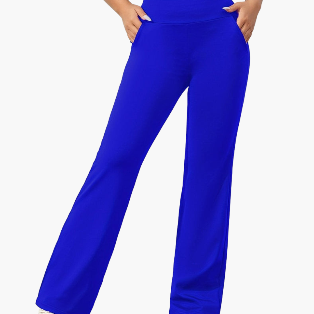 Pantaloni svasati da donna con vita elasticizzata e tasche laterali