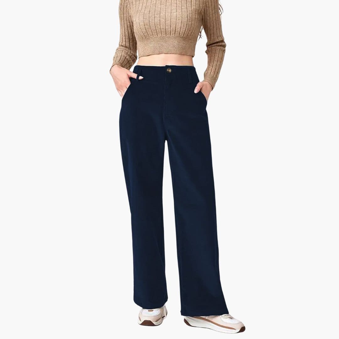 Pantalon femme à jambe large avec fermeture boutonnée