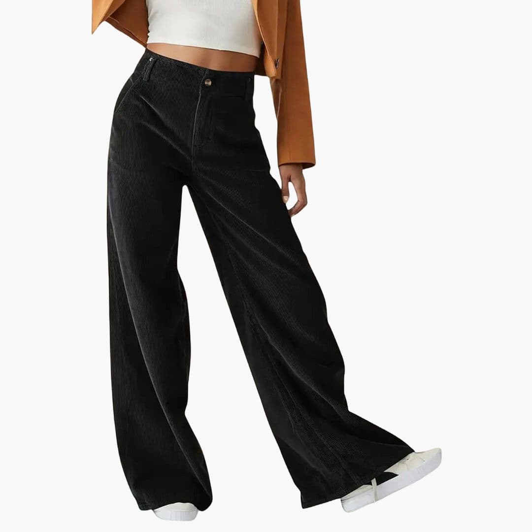 Pantalon femme à jambe large avec fermeture boutonnée