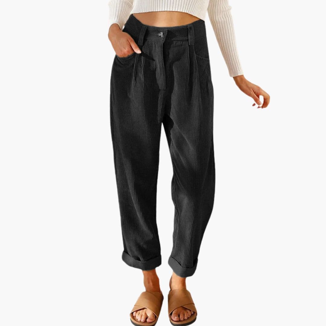 Pantalon femme en velours côtelé taille haute