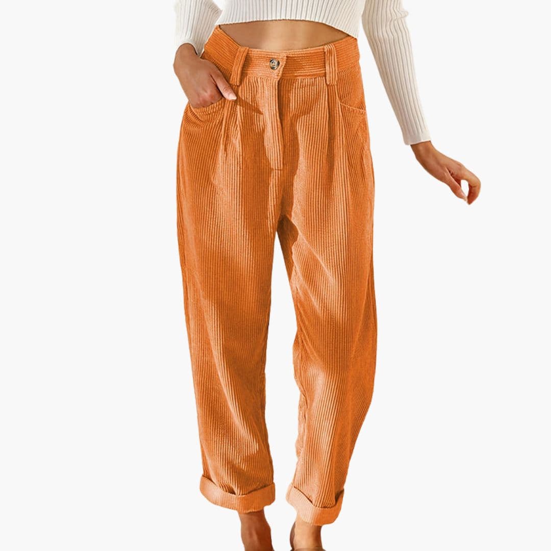 Pantalon femme en velours côtelé taille haute