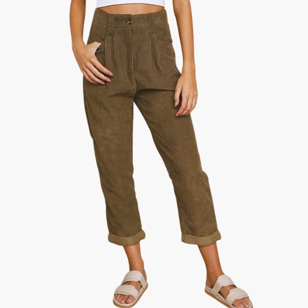 Pantalon femme en velours côtelé taille haute