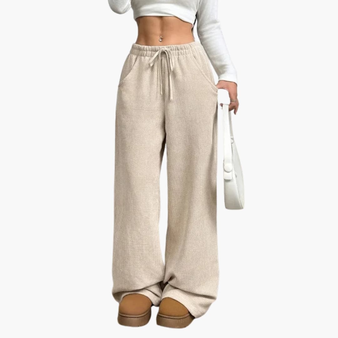 Pantalon en velours côtelé taille haute pour femme coupe décontractée