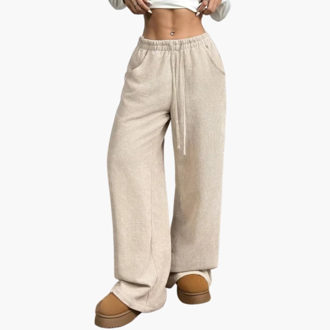 Pantalon en velours côtelé taille haute pour femme coupe décontractée