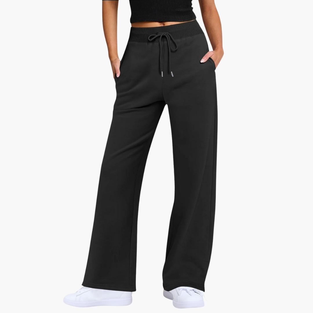 Pantaloni donna gamba larga con tasche laterali