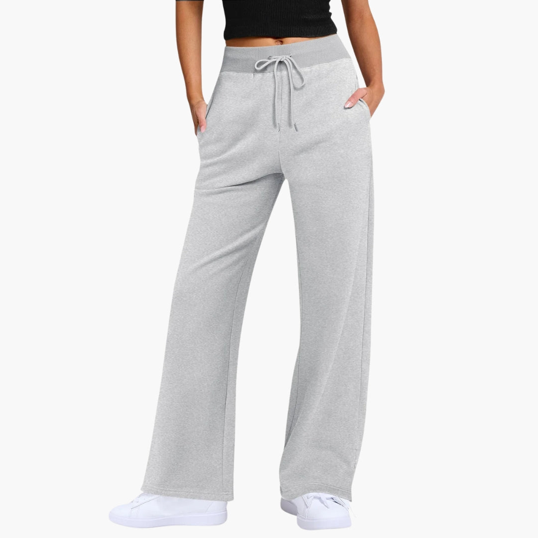 Pantalon femme jambe large avec poches latérales