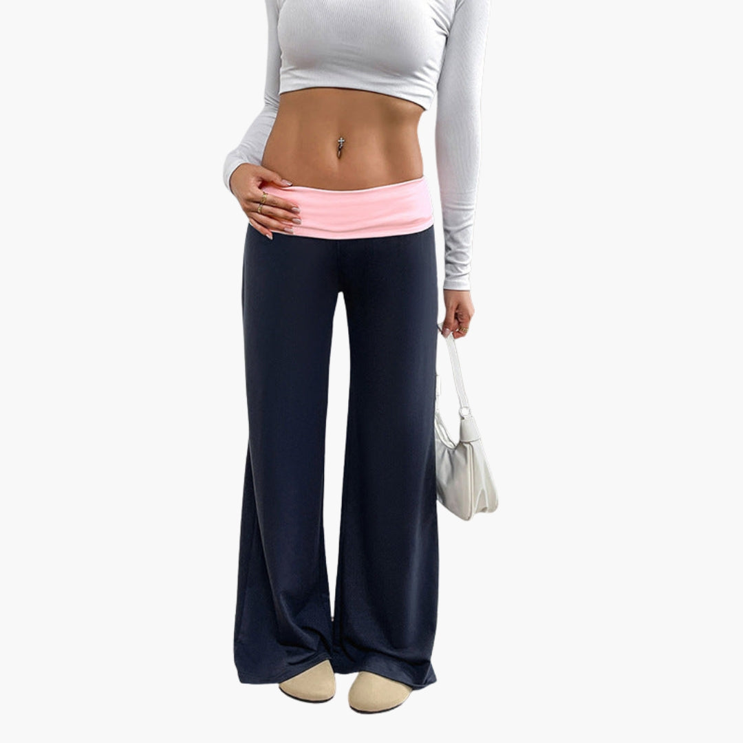 Pantaloni donna gamba larga con vita elastica