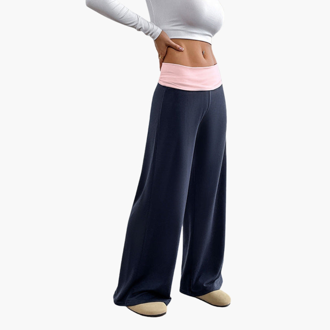 Pantaloni donna gamba larga con vita elastica