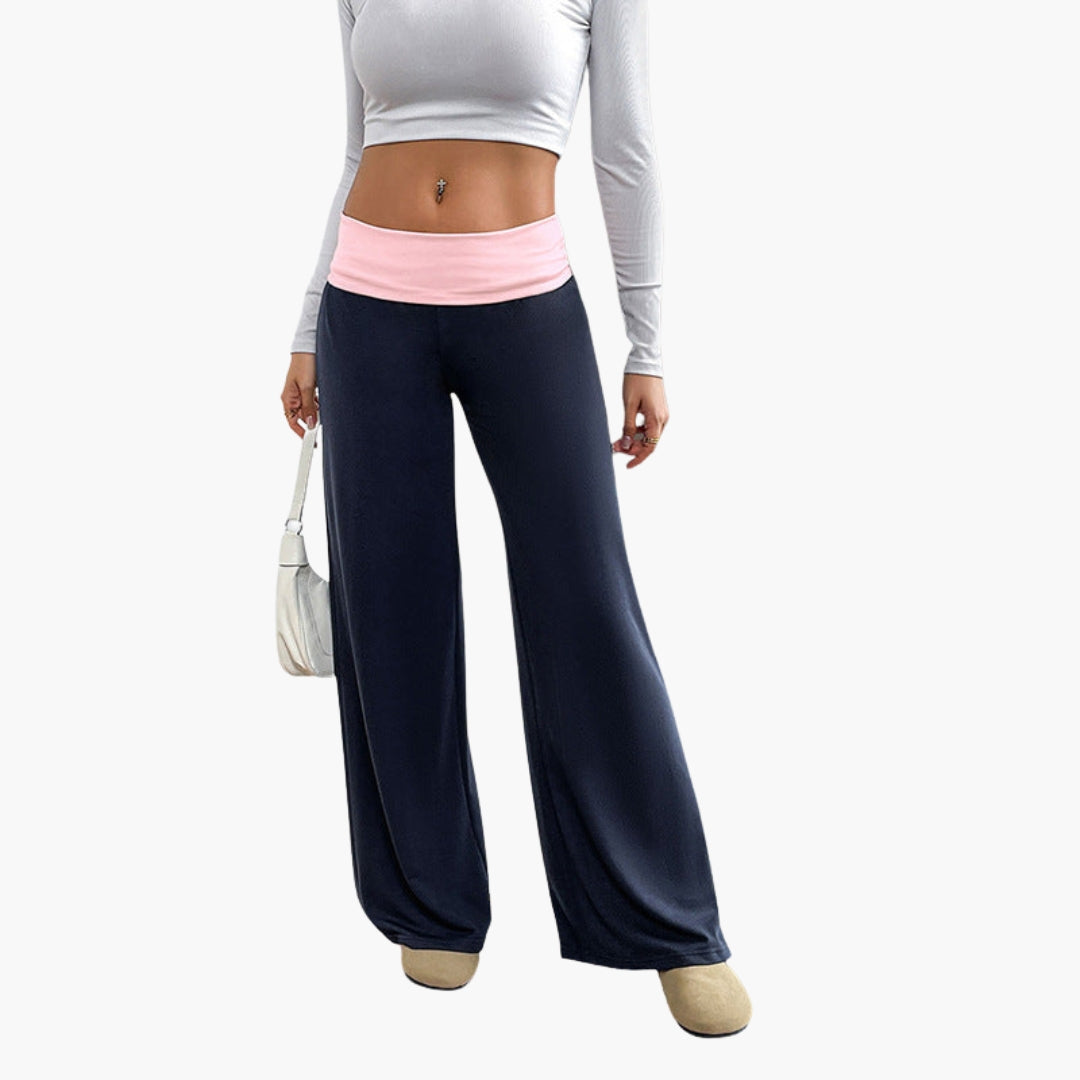 Pantaloni donna gamba larga con vita elastica