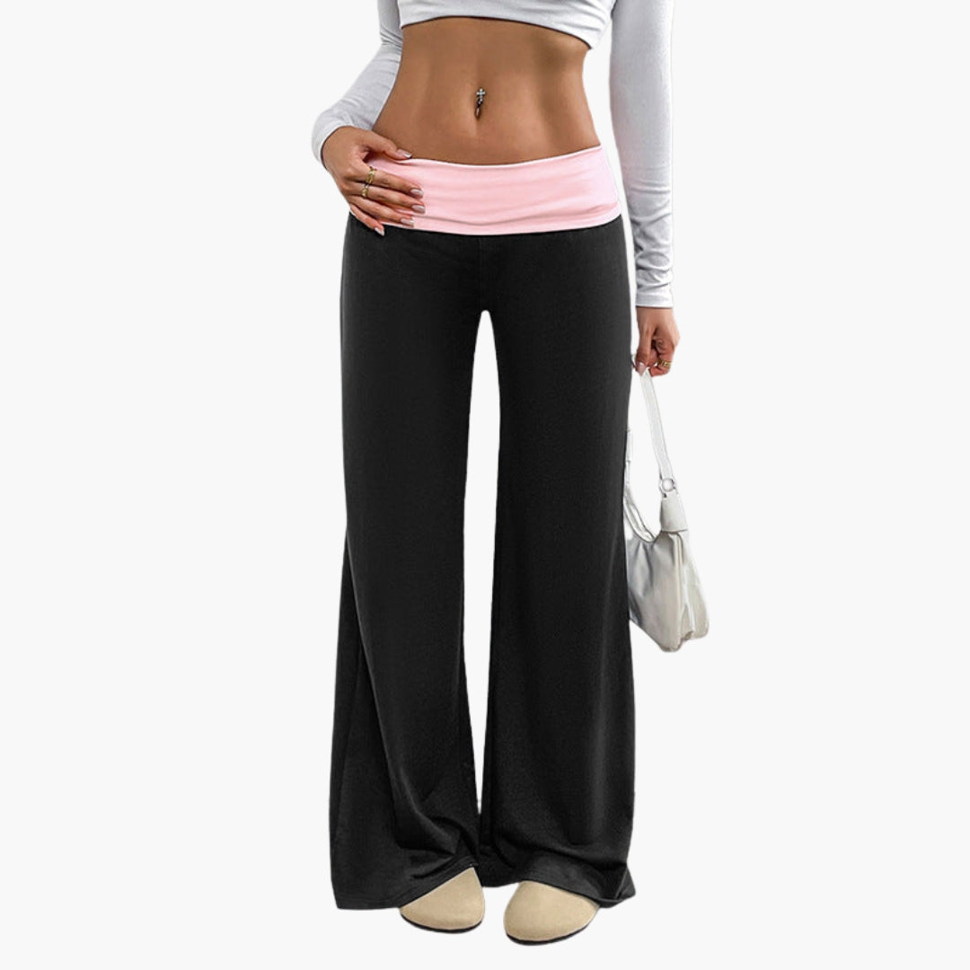 Pantaloni donna gamba larga con vita elastica