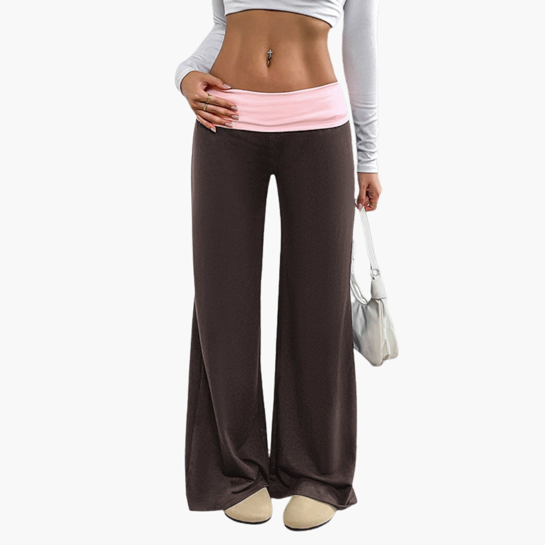 Pantaloni donna gamba larga con vita elastica