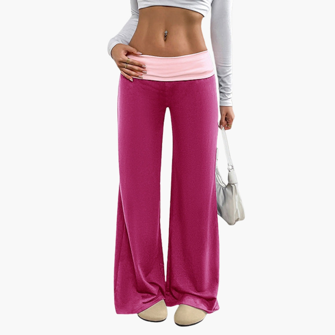 Pantaloni donna gamba larga con vita elastica