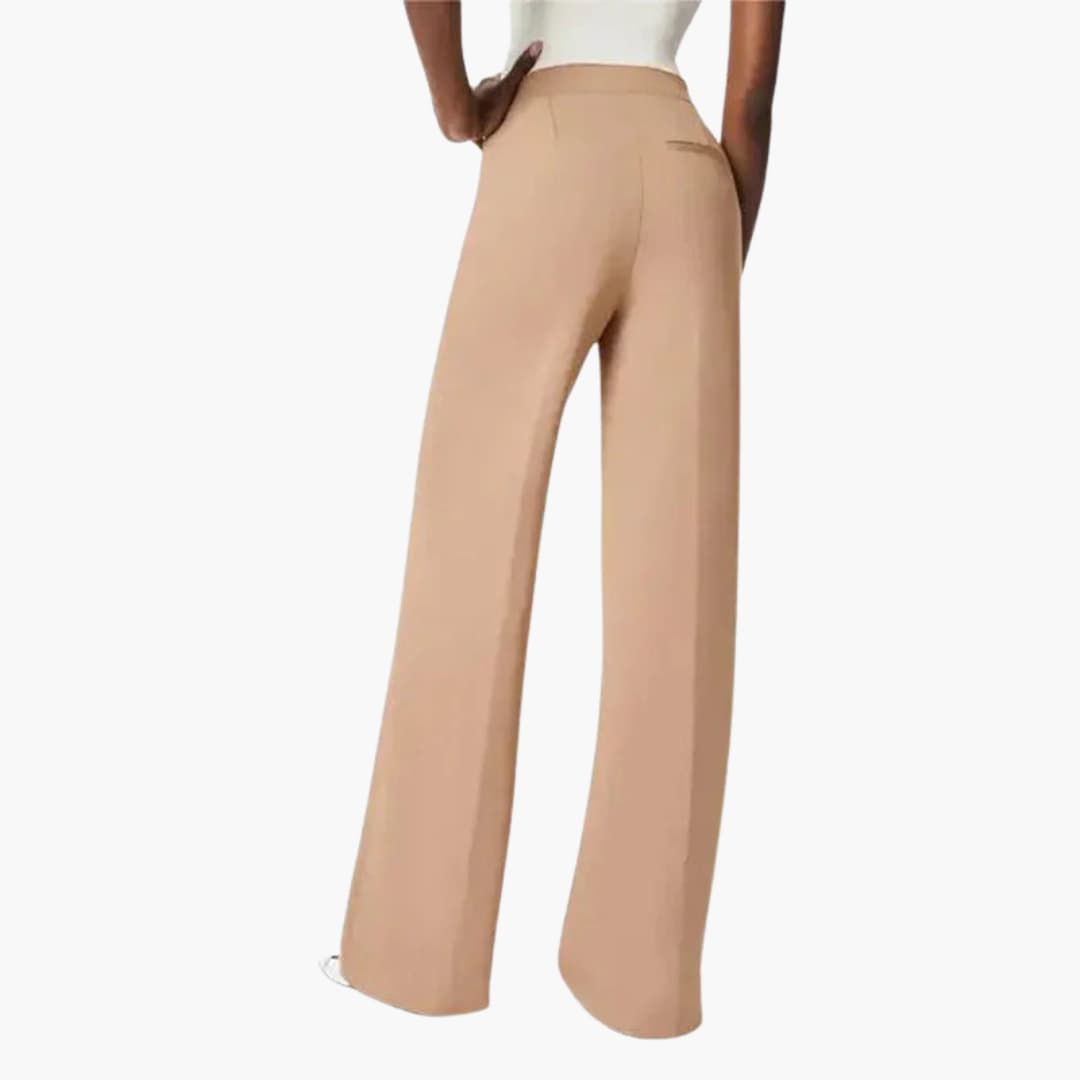 Pantalon femme taille haute à jambes larges et boutons décoratifs