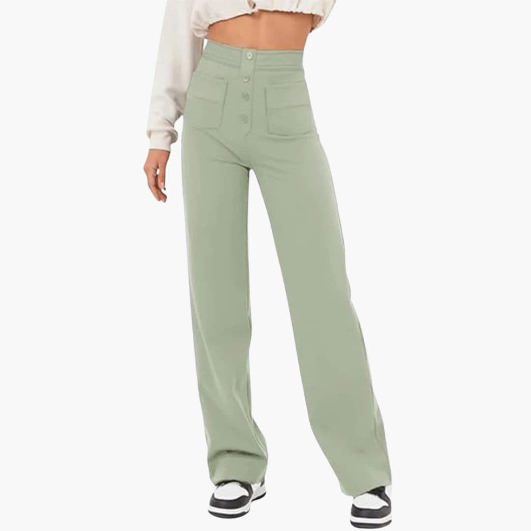 Pantalon femme taille haute avec poches devant