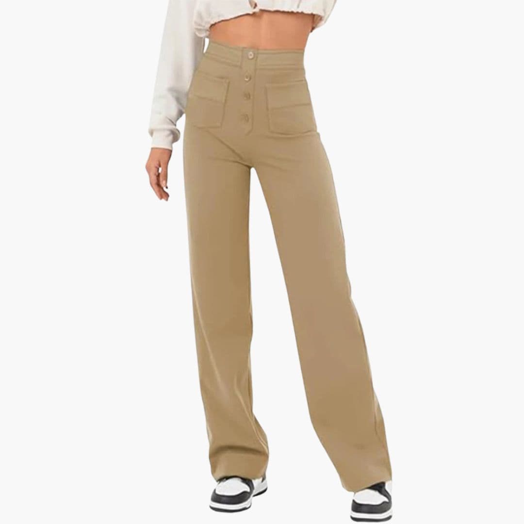 Pantalon femme taille haute avec poches devant
