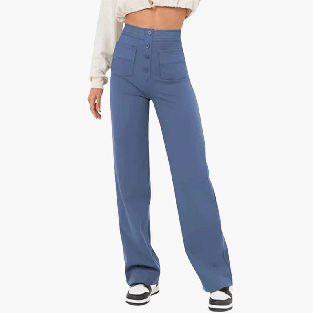 Pantalon femme taille haute avec poches devant