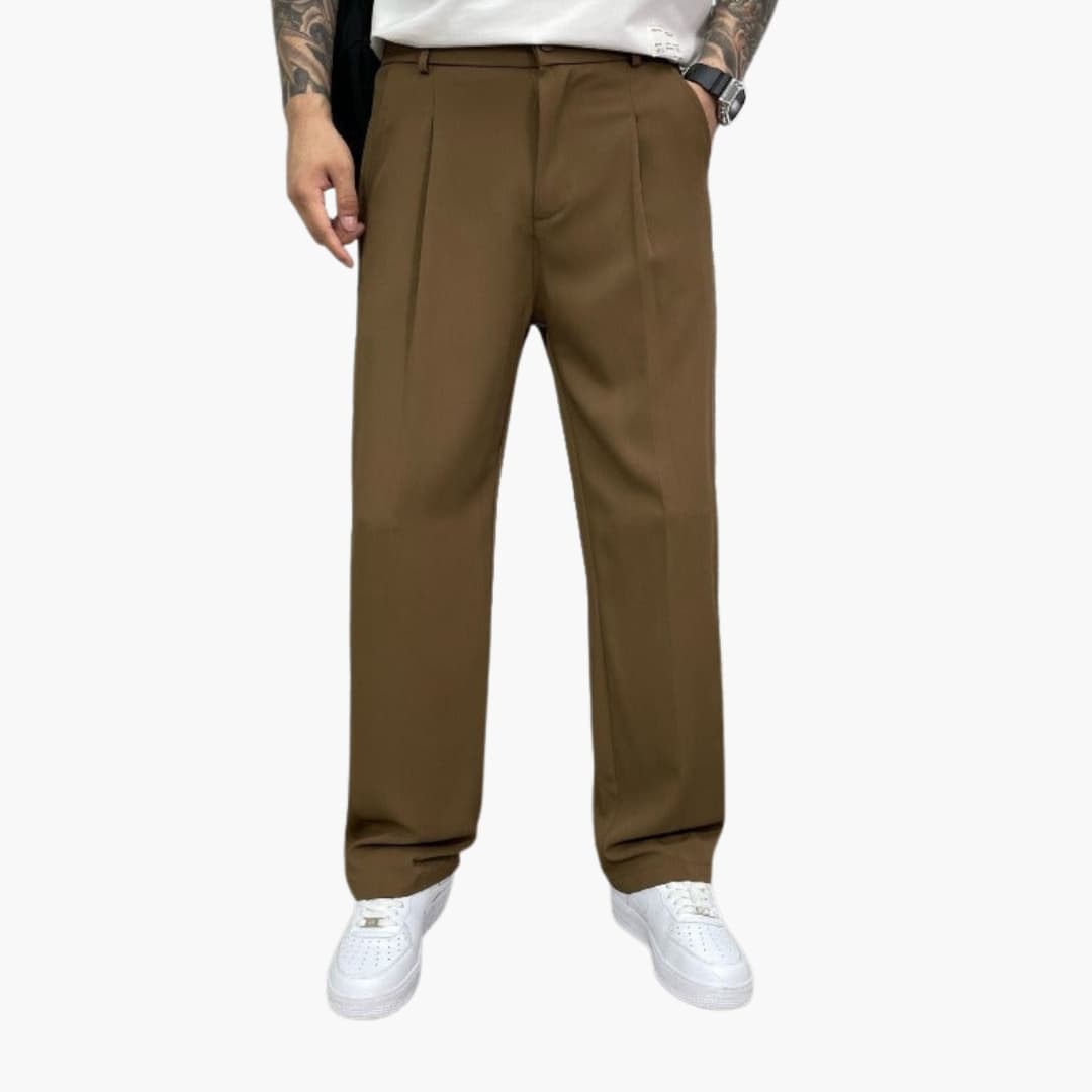 Pantalon homme à jambes larges avec taille plissée et coupe décontractée