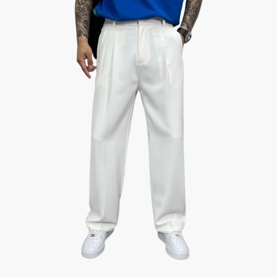 Pantalon homme à jambes larges avec taille plissée et coupe décontractée