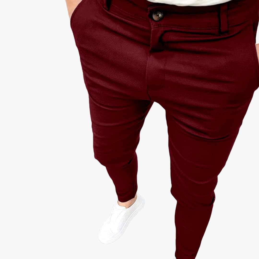 Herrebukser til forretning med elastisk talje og lige ben