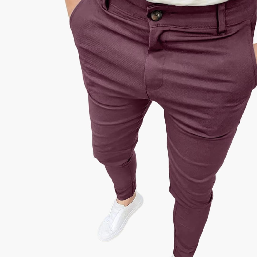 Herrebukser til forretning med elastisk talje og lige ben