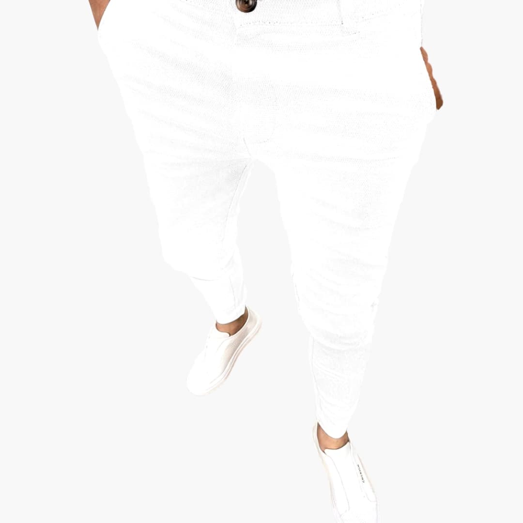 Herrebukser til forretning med elastisk talje og lige ben