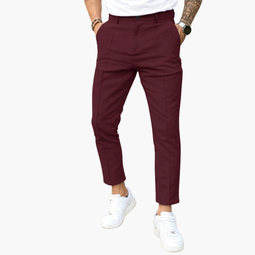 Pantalon homme coupe slim décontracté à la cheville avec couture avant