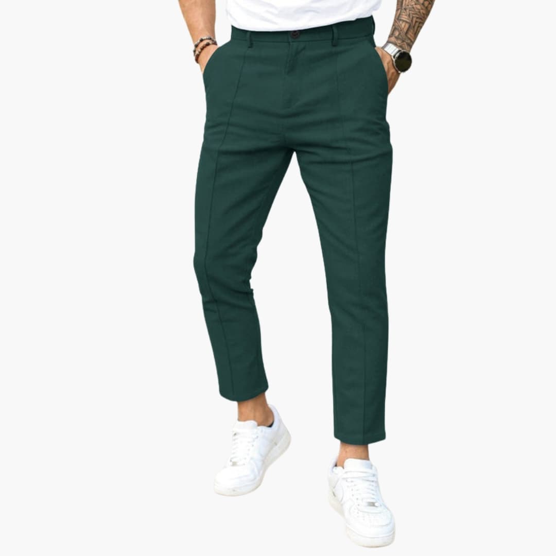 Pantalon homme coupe slim décontracté à la cheville avec couture avant