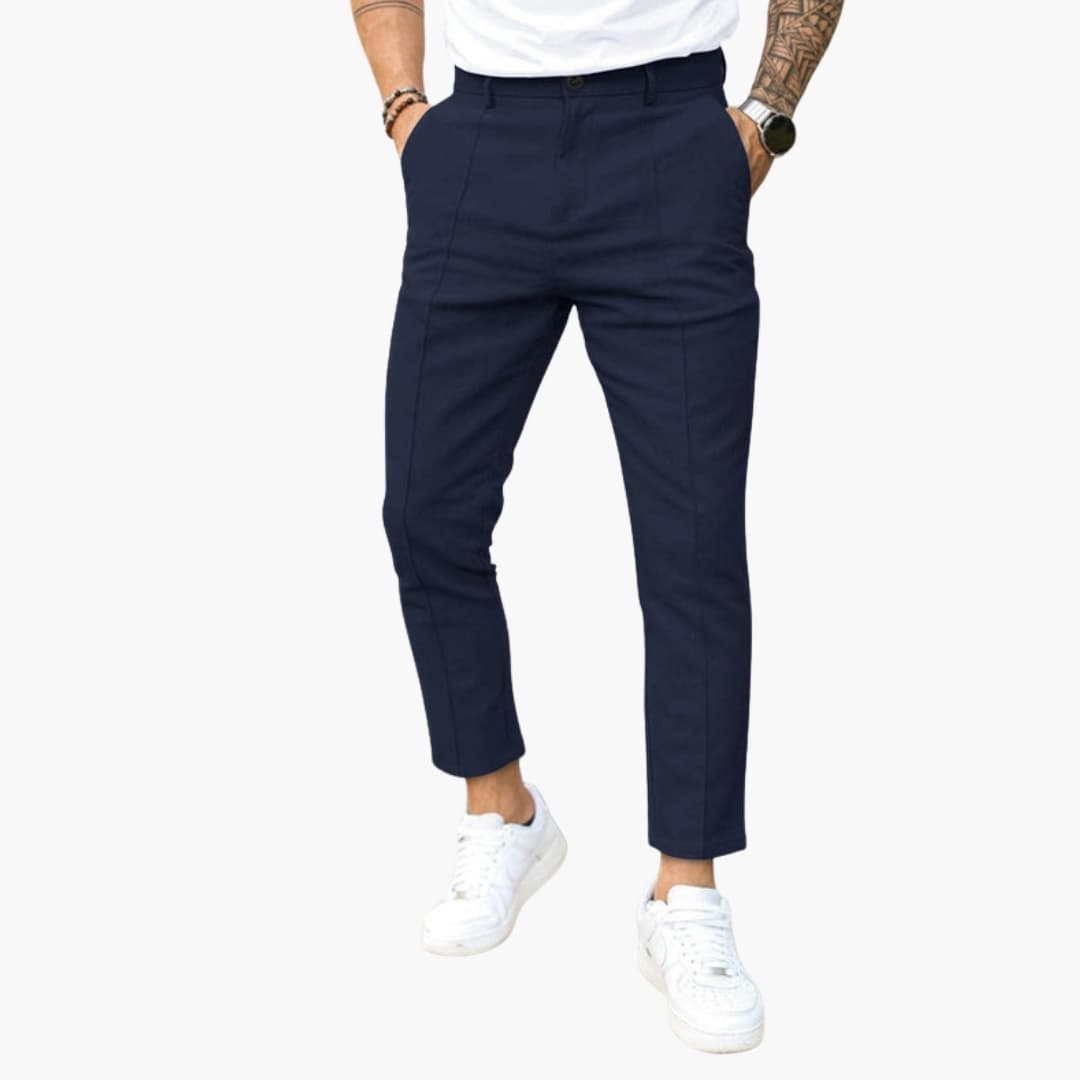Pantalon homme coupe slim décontracté à la cheville avec couture avant