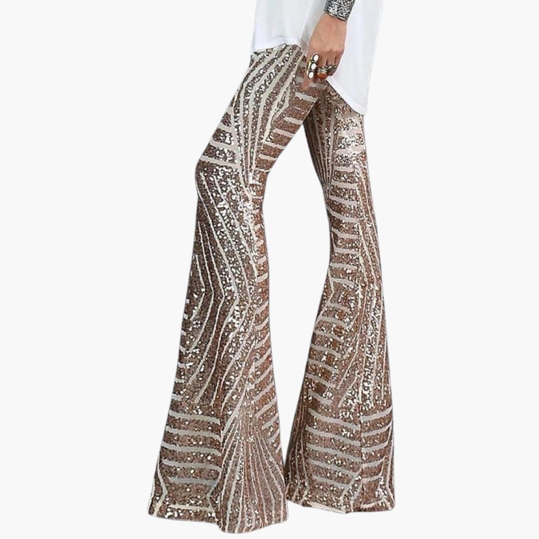 Flared glittery pants for women
