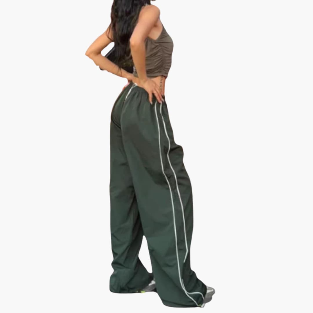 Pantaloni palazzo donna con vita elastica e impunture a contrasto