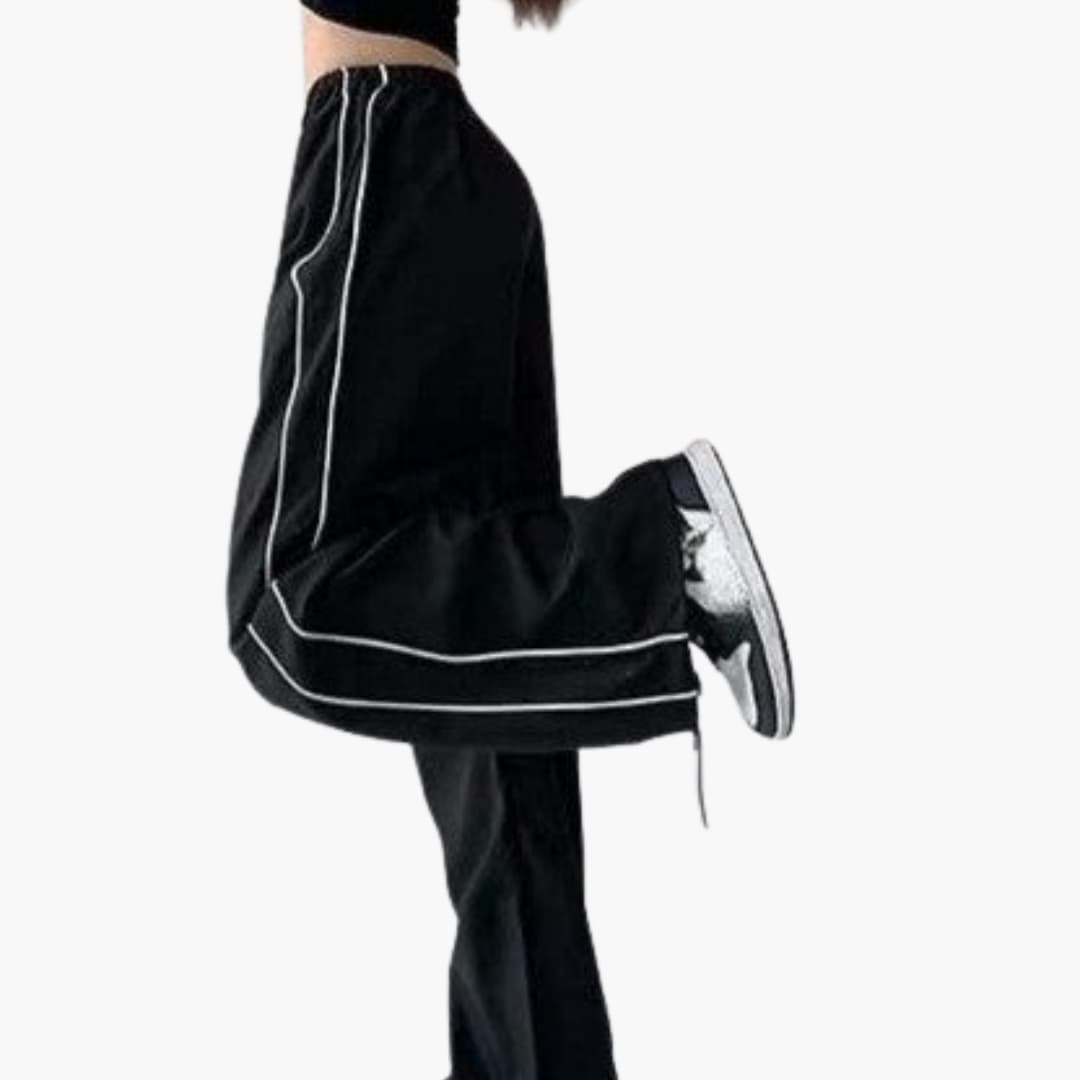 Pantaloni palazzo donna con vita elastica e impunture a contrasto