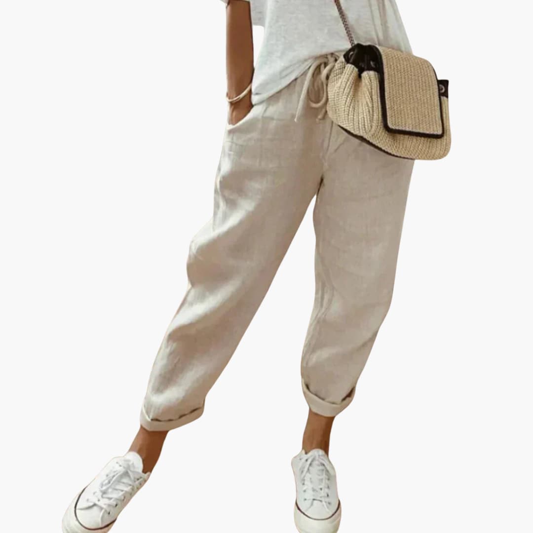 Pantalon pour femme avec taille à cordon et poches latérales